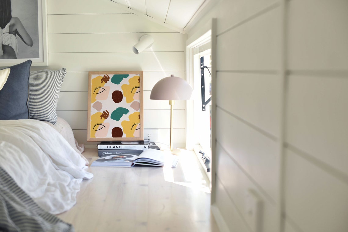 Boho Abstract Sleeping Faces Pattern Modern Neutral Art Poster - Image 2