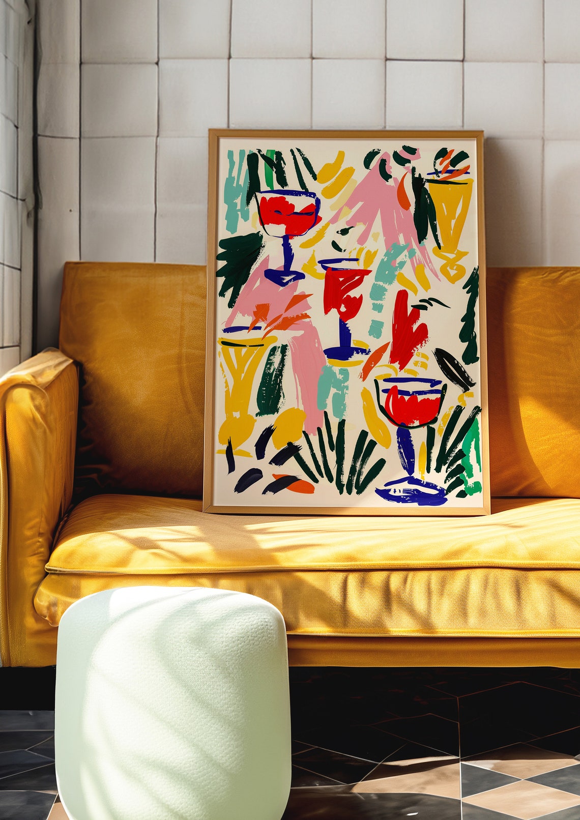 Abstract Cocktail Glasses Bright Bold Colorful Bar Art Poster - Image 4
