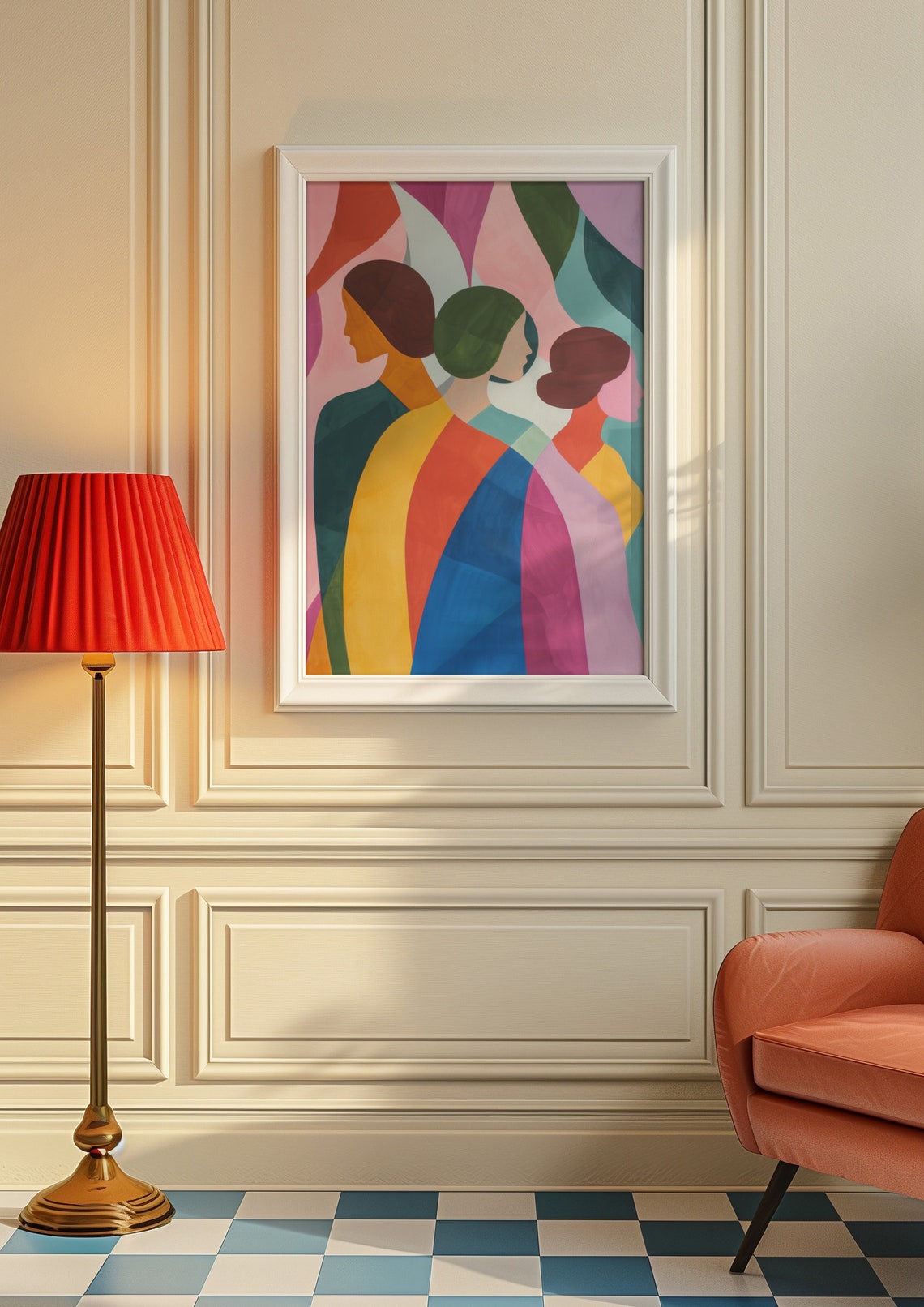 Three Women Profiles Overlapping Bold Color Blocks Modern Poster - Image 7