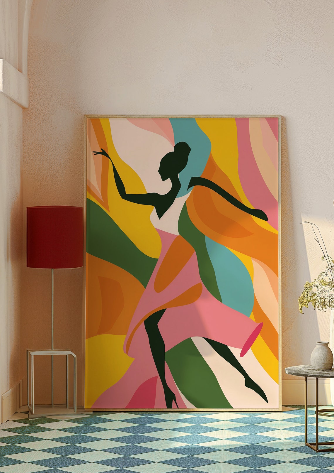 Dancer Silhouette Flowing Dress Vibrant Abstract Dance Wall Art - Image 8