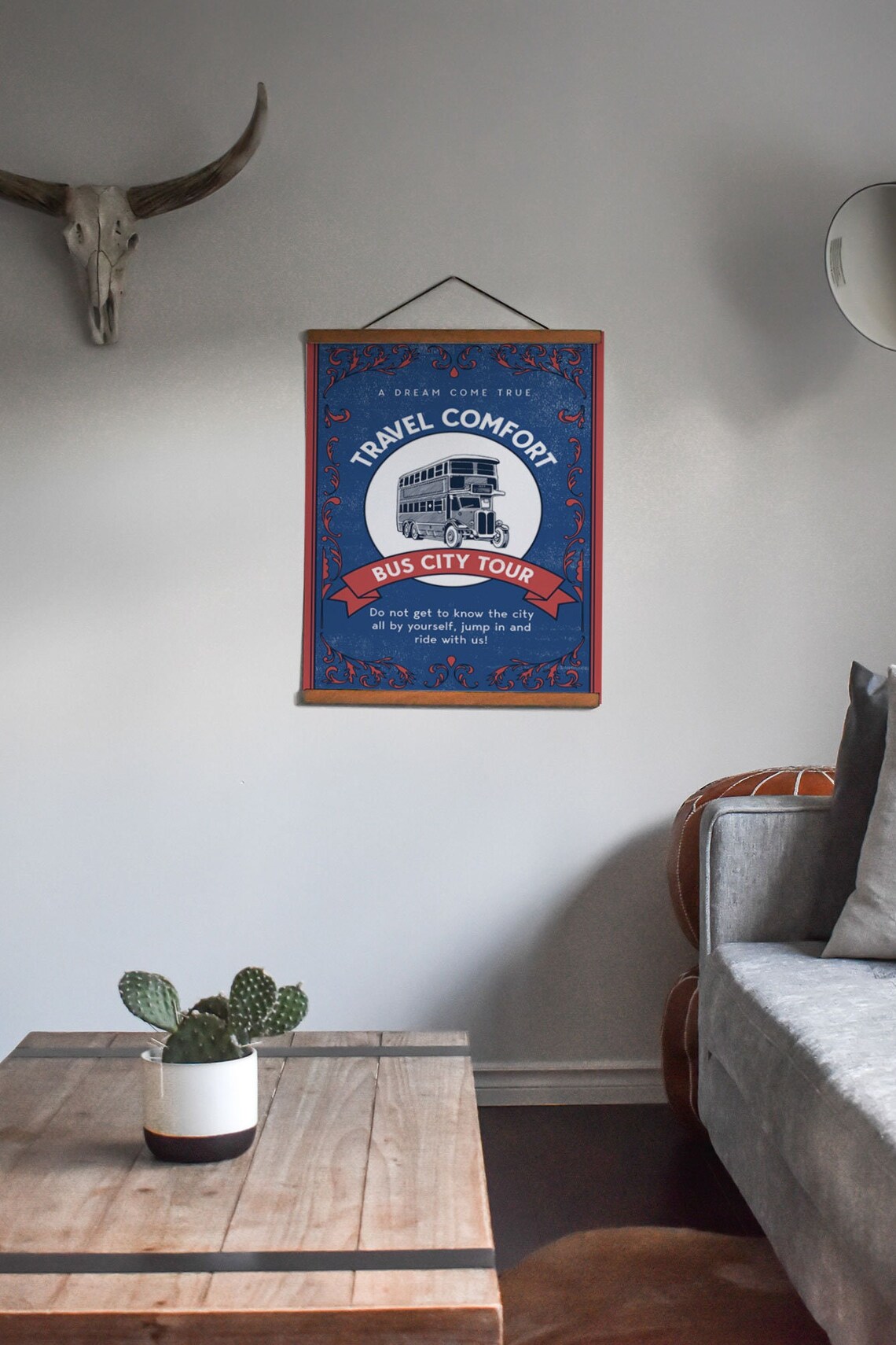 Travel Comfort Bus City Tour Vintage 1900s Style Navy Ad Poster - Image 3