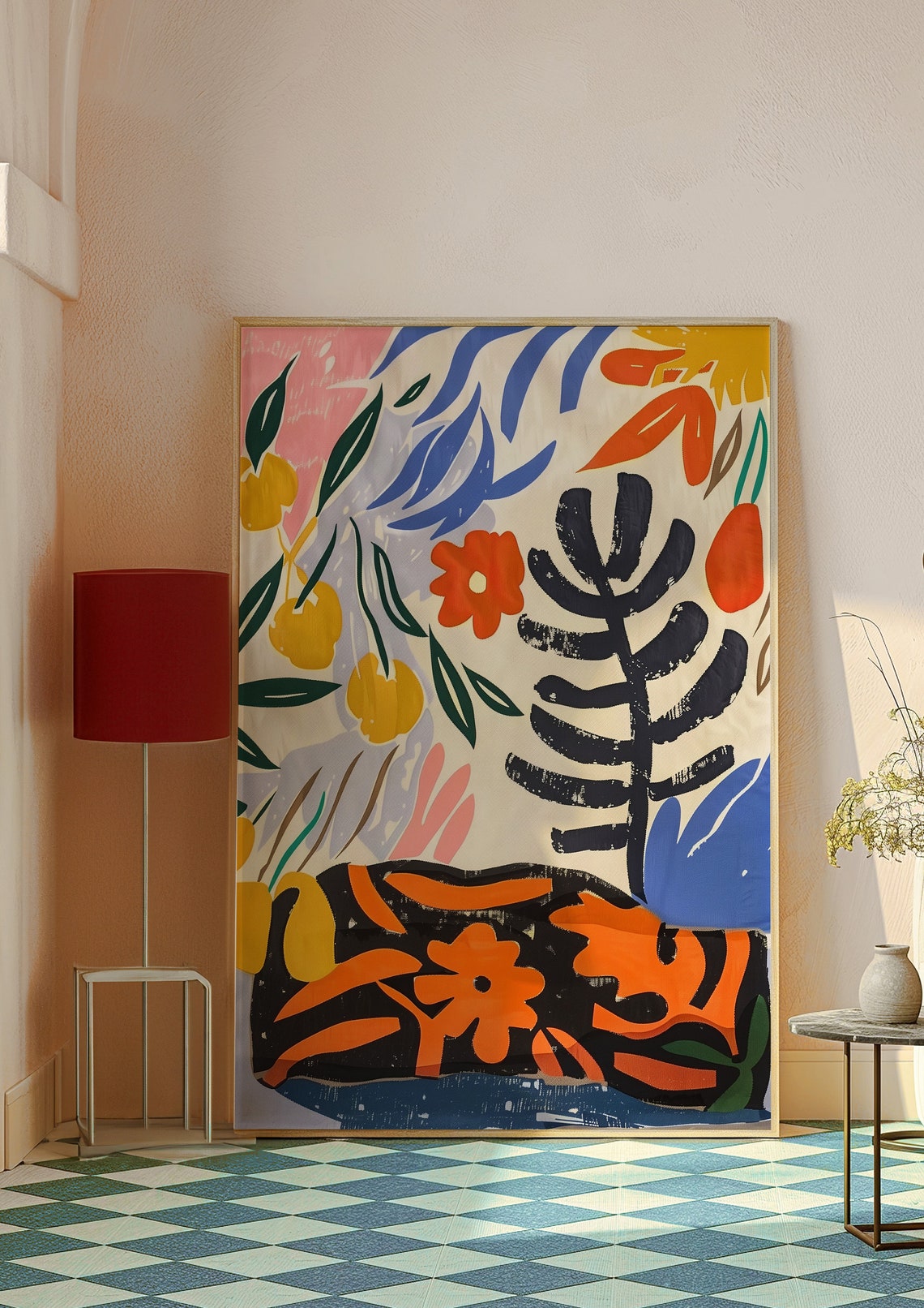 Abstract Orange Flower Bold Black Graphic Shape Floral Art Print - Image 6