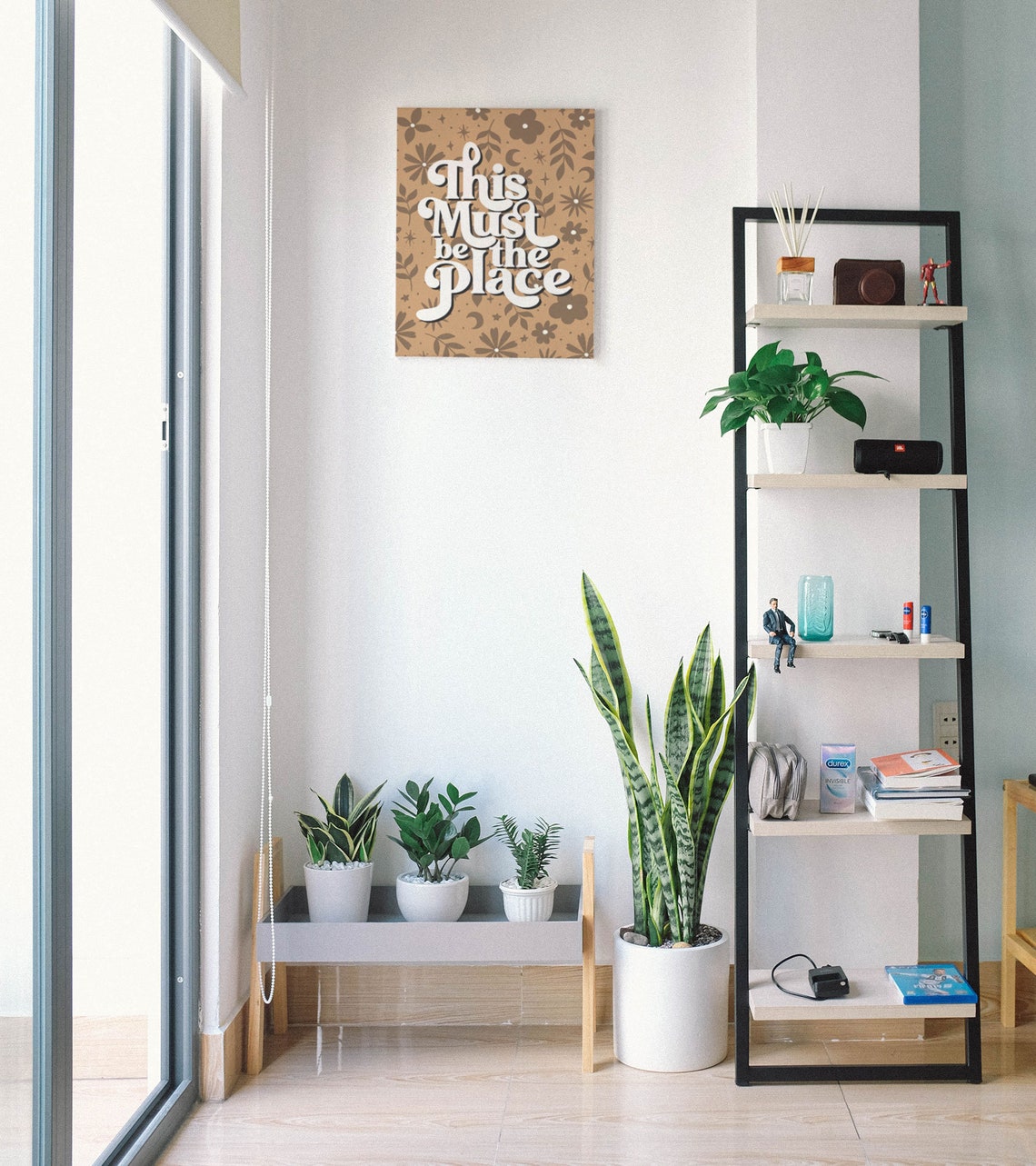 This Must Be The Place Retro Poster In Warm Tan Floral Pattern - Image 7