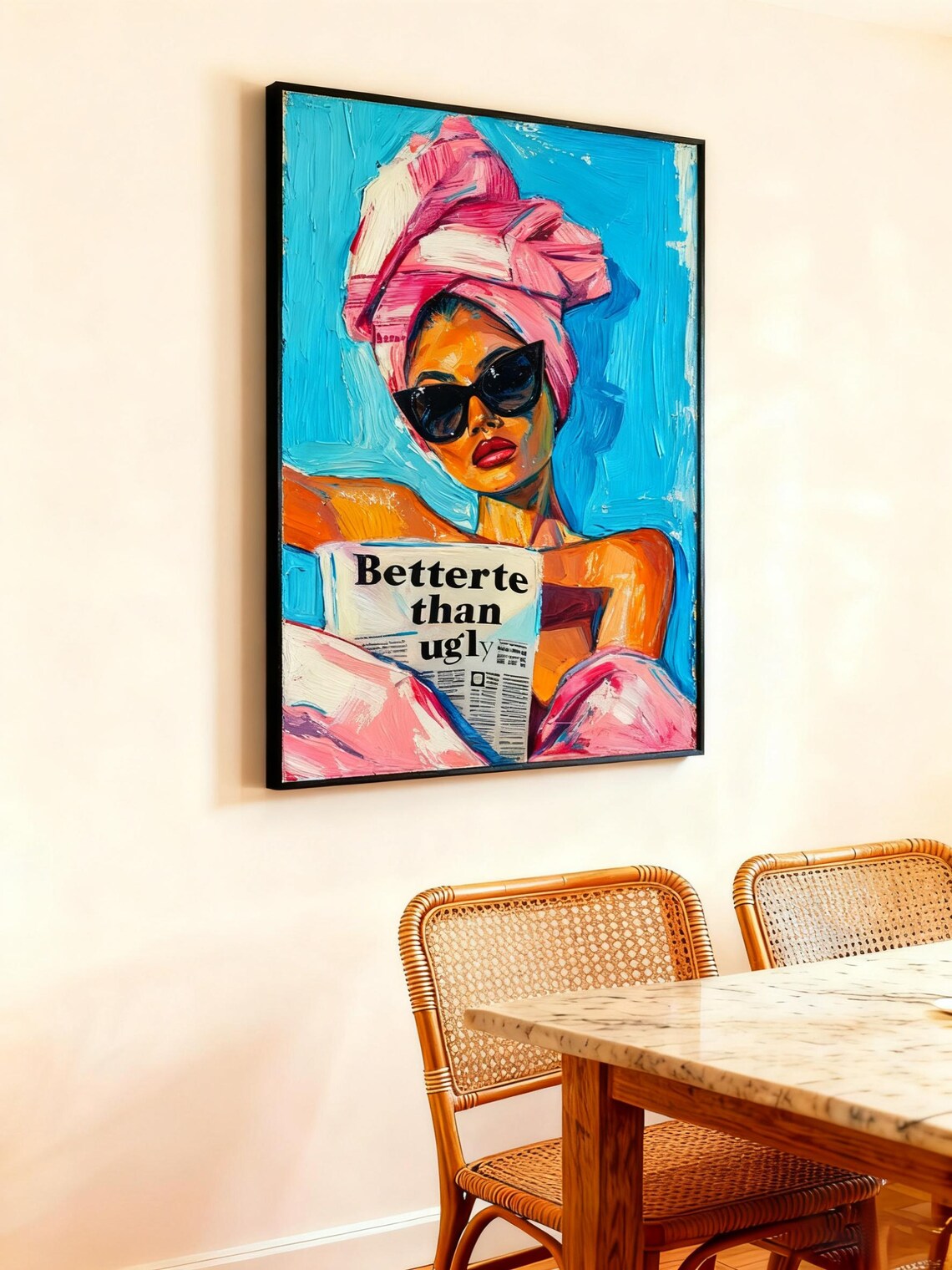 Pop Art Woman With Sunglasses Reading Newspaper Bold Pink Fashion Poster