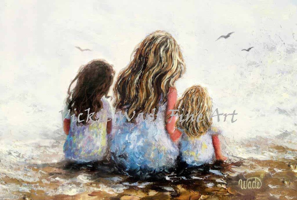 Mother Two Daughters by the Sea, Vickie Wade Art Print