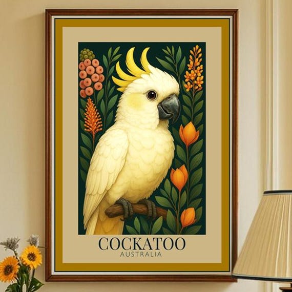 Cockatoo Art Print Australian Botanical Bird Wall Decor