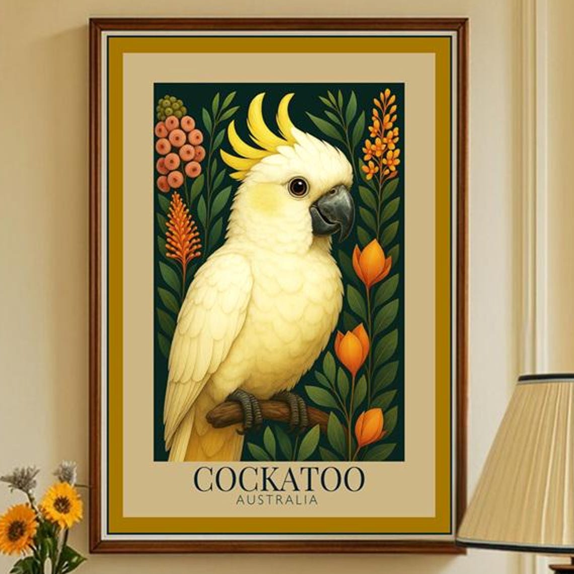 Cockatoo Australia Vintage Botanical Bird Parrot Portrait Poster
