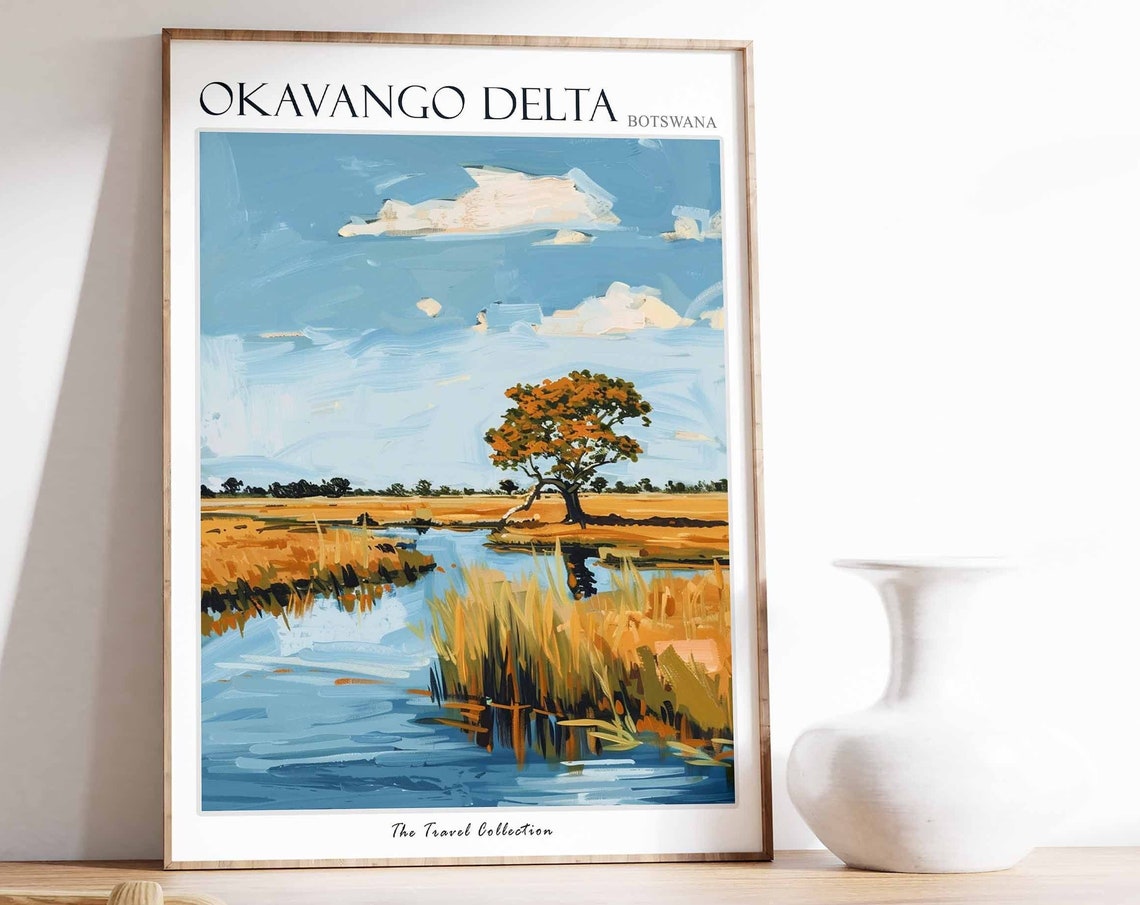 Okavango Delta Botswana Wetlands Painting River Tree Safari Poster