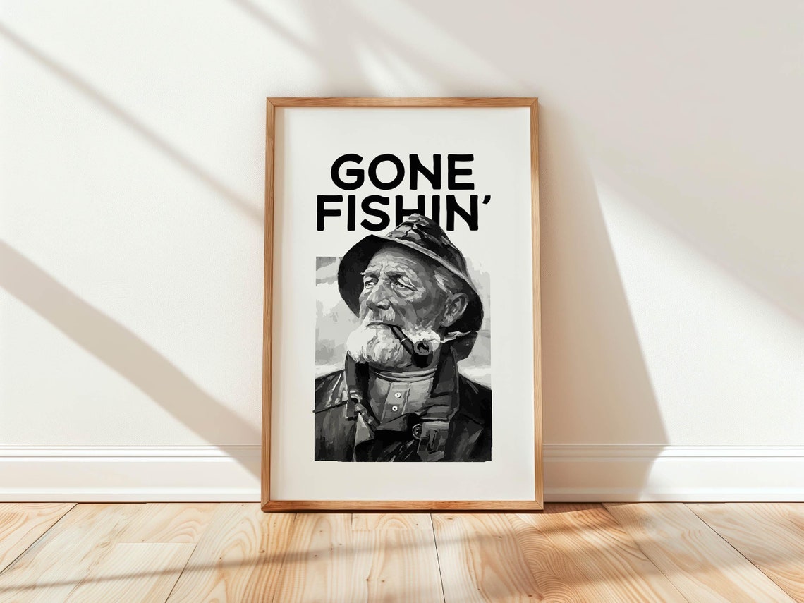 Gone Fishing Print Gift For Fisherman Retro Fishing Art Poster Angler Wall Decor Fishing Dad Artwork Outdoorsy Wall Art