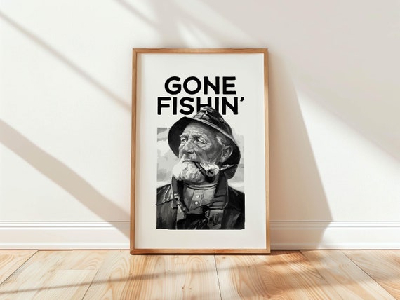 Gone Fishing Print Gift For Fisherman Retro Fishing Art Poster Angler Wall Decor Fishing Dad Artwork Outdoorsy Wall Art