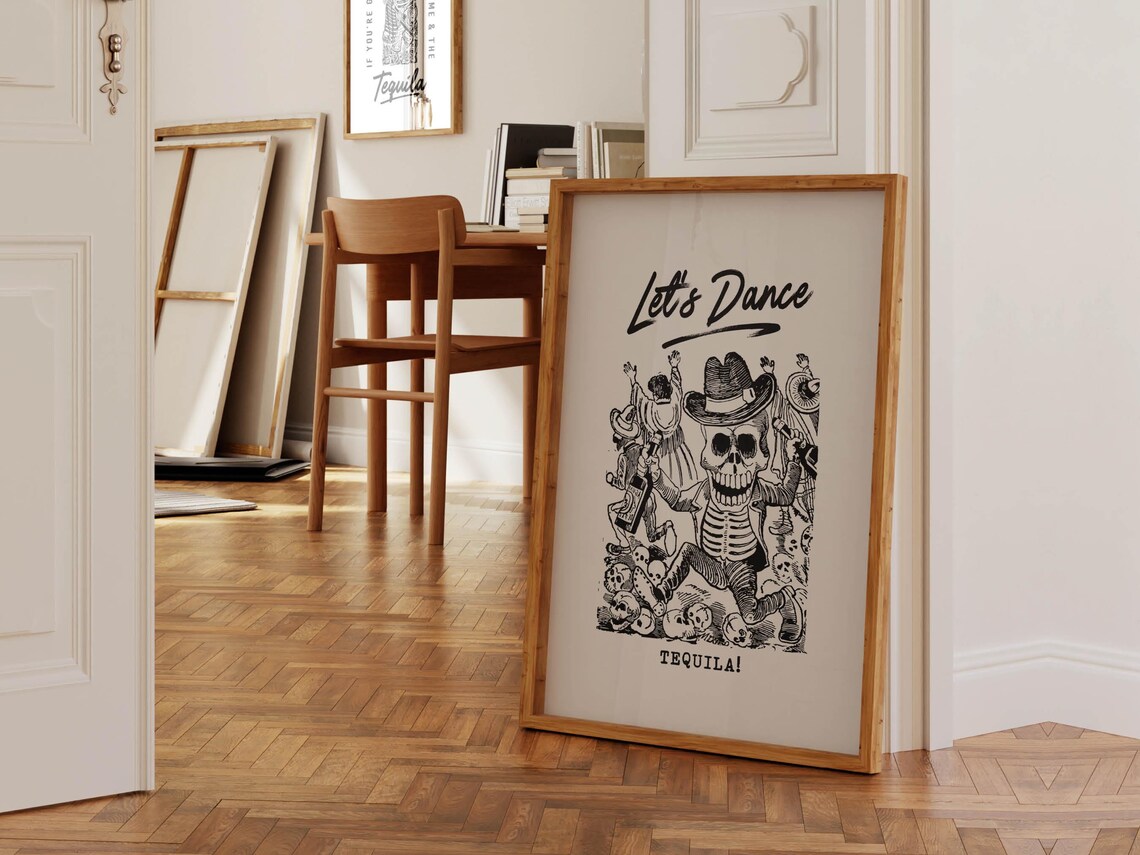 Let's Dance Tequila Skeleton Cowboy Vintage Western Bar Poster