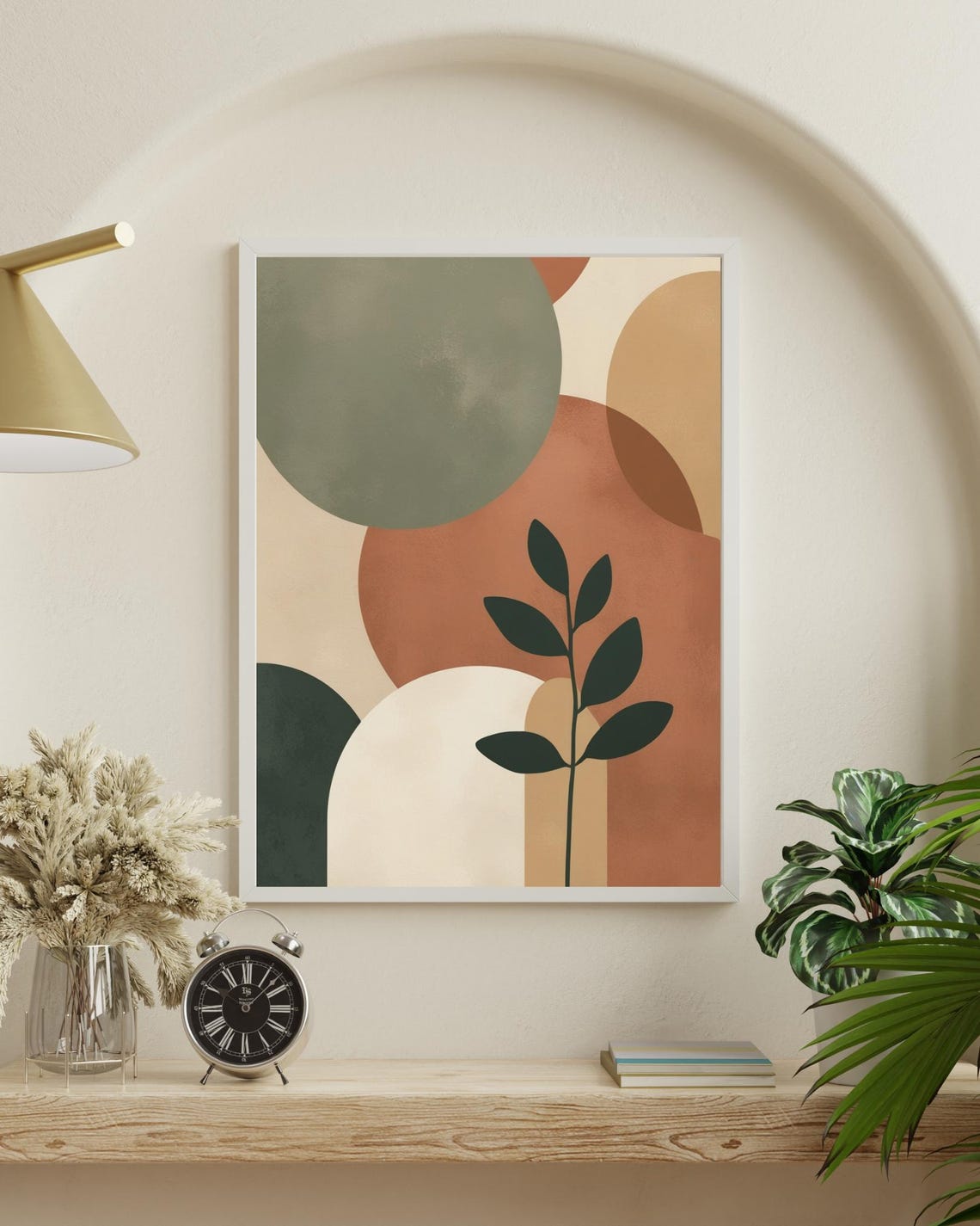 Abstract Botanical Leaf Earthy Terracotta Mid Century Modern Poster