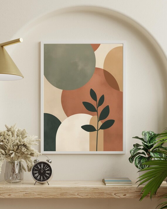 Abstract Botanical Leaf Earthy Terracotta Mid Century Modern Poster