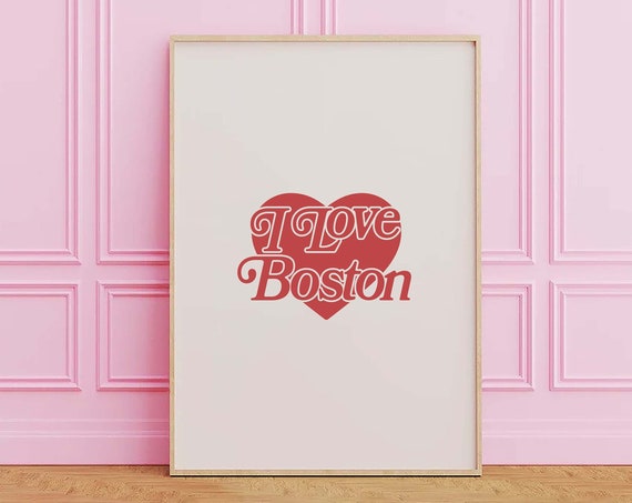 I Love Boston Print Art Retro Red Heart Print Cute Trendy Travel Wall Art I Heart Boston Print