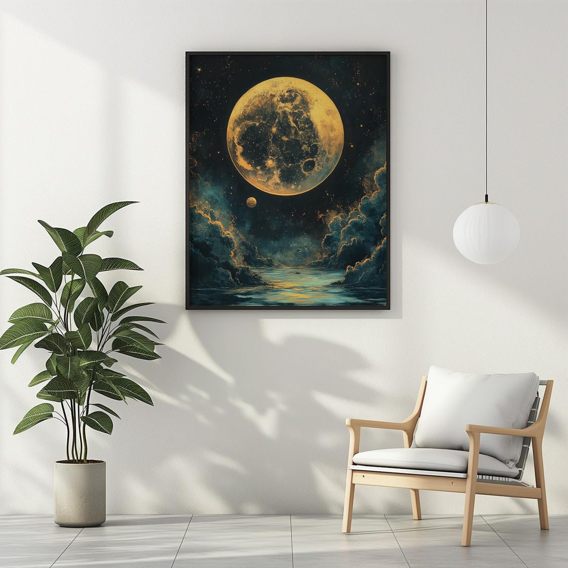 Full Moon Celestial Enchanting Oil Painting Poster Print Dark Moody Wall Art Wall Decor Night Sky Ocean Clouds Maximalist Gift Matte Poster - Image 2