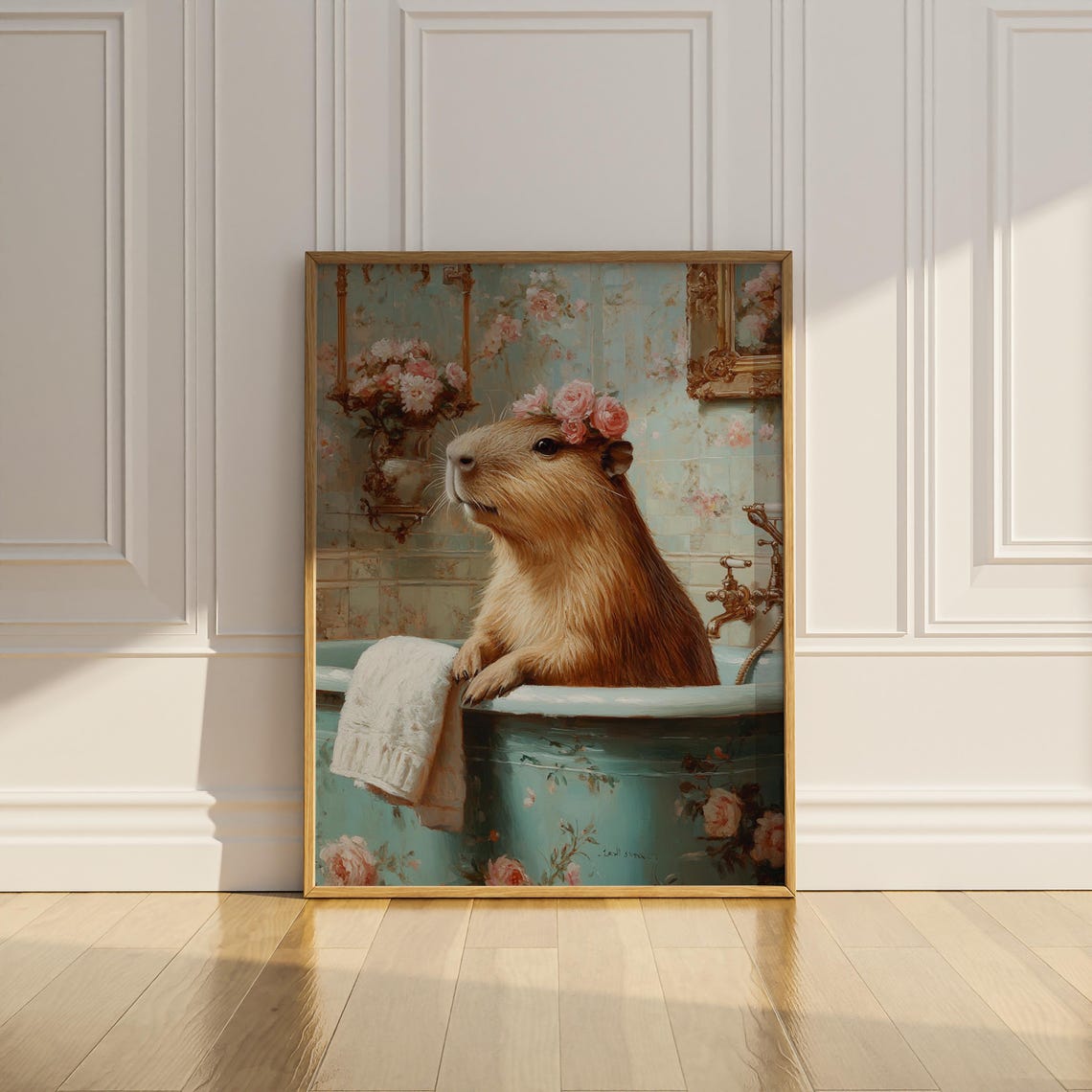 Capybara With Pink Flower Crown In Bubble Bath Romantic Poster - Image 3