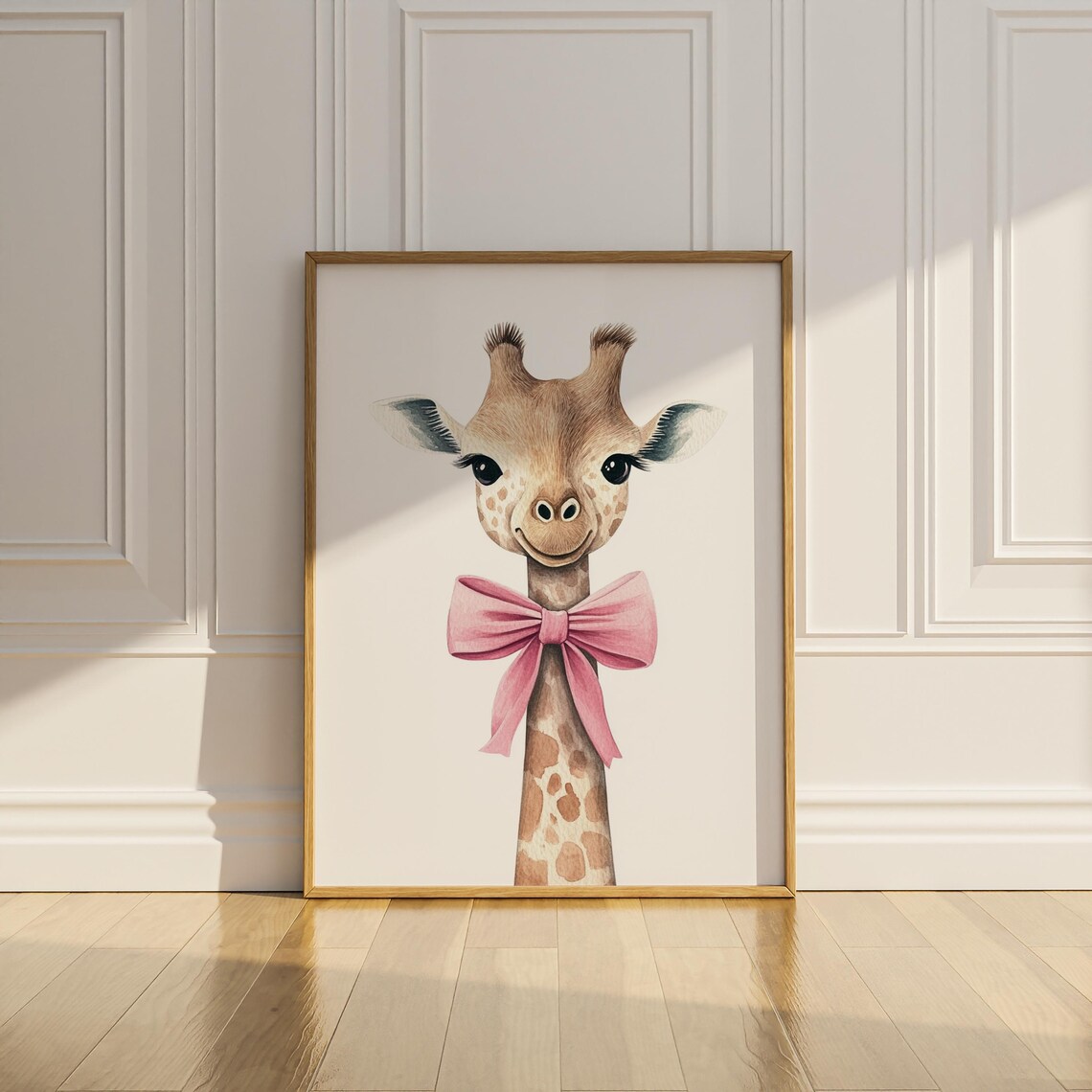 Baby Giraffe With Pink Bow Safari Girls Nursery Wall Art Poster - Image 3