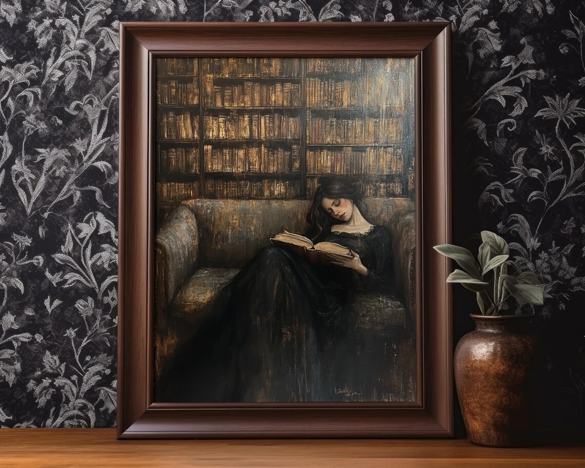 Victorian Woman Reading Book, Dark Academia Poster - Image 3