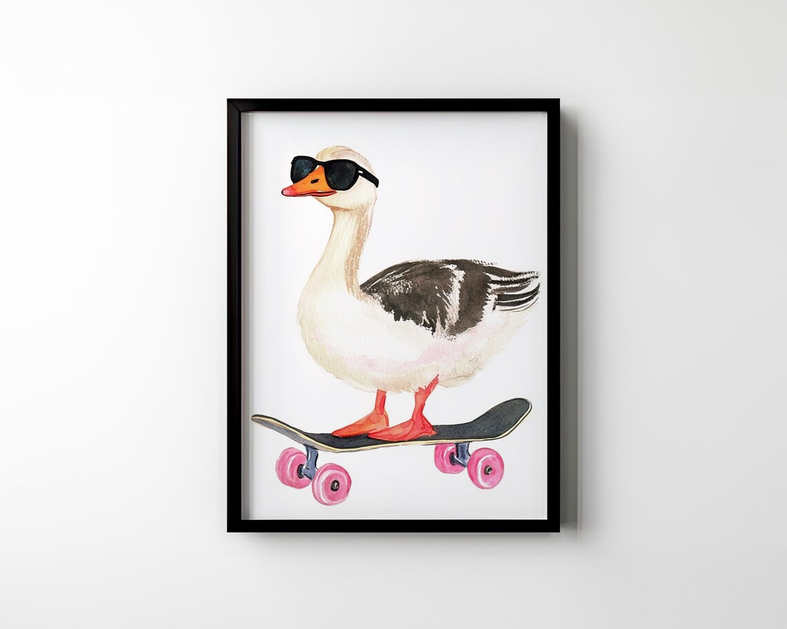 Cool Goose With Sunglasses Riding Skateboard Kids Room Art Poster - Image 3