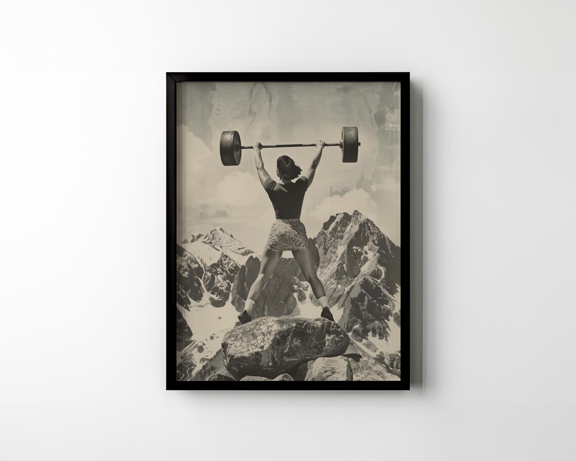 Vintage Strong Woman Weightlifting Art Print - Image 3