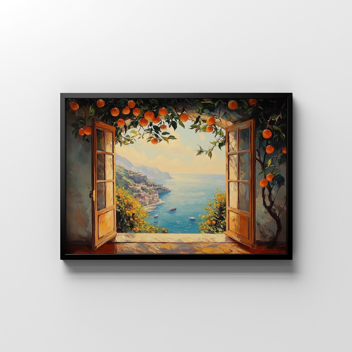 Mediterranean Sea Open Window Scene, Oranges Art Print - Image 2