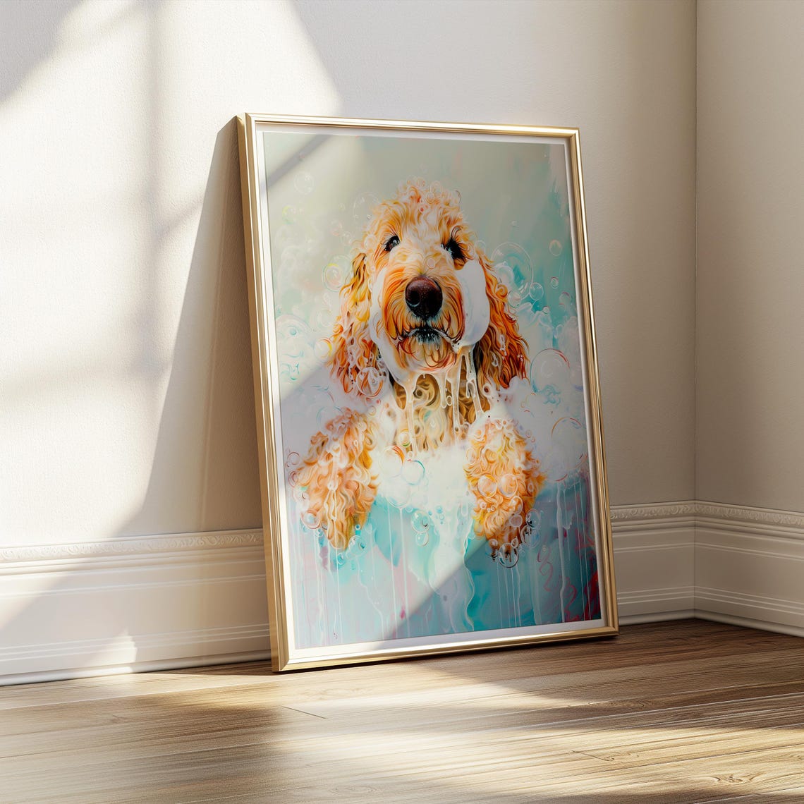 Goldendoodle Bubble Bath Watercolor Cute Dog Bathroom Wall Poster - Image 3
