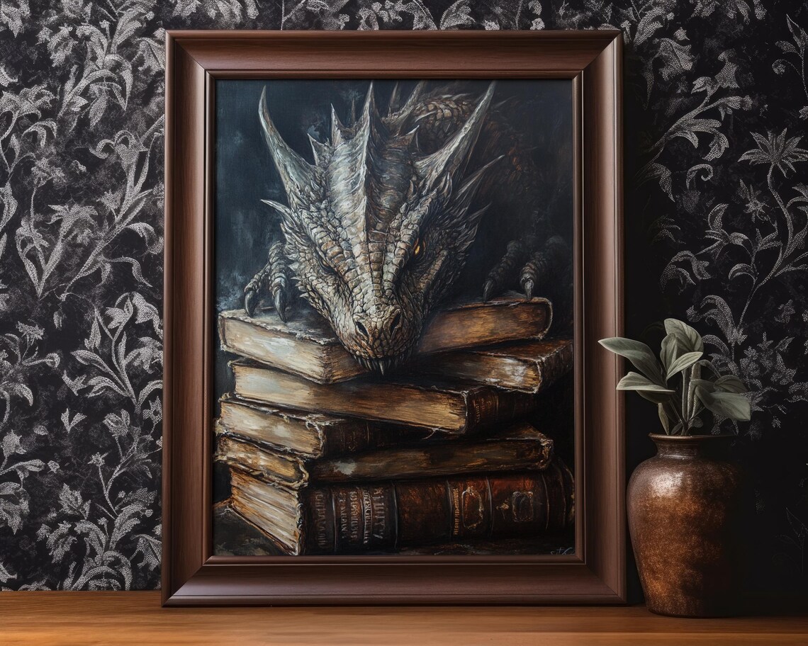 Book Dragon, Dark Academia Vintage Art Print - Image 4