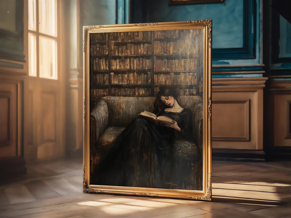 Victorian Woman Reading Book Moody Library Poster