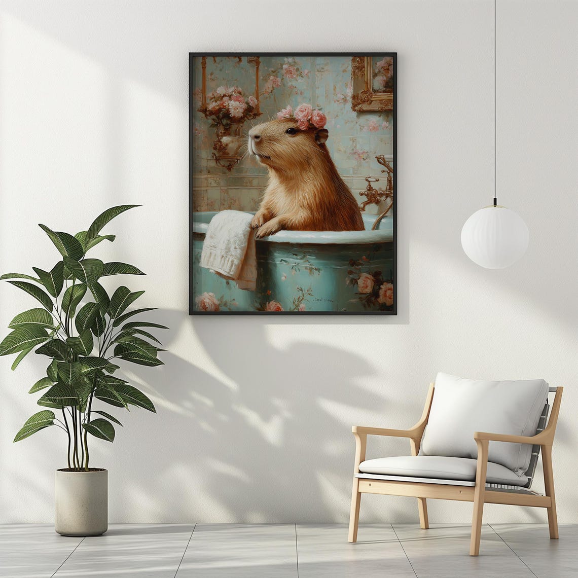 Capybara With Pink Flower Crown In Bubble Bath Romantic Poster - Image 2