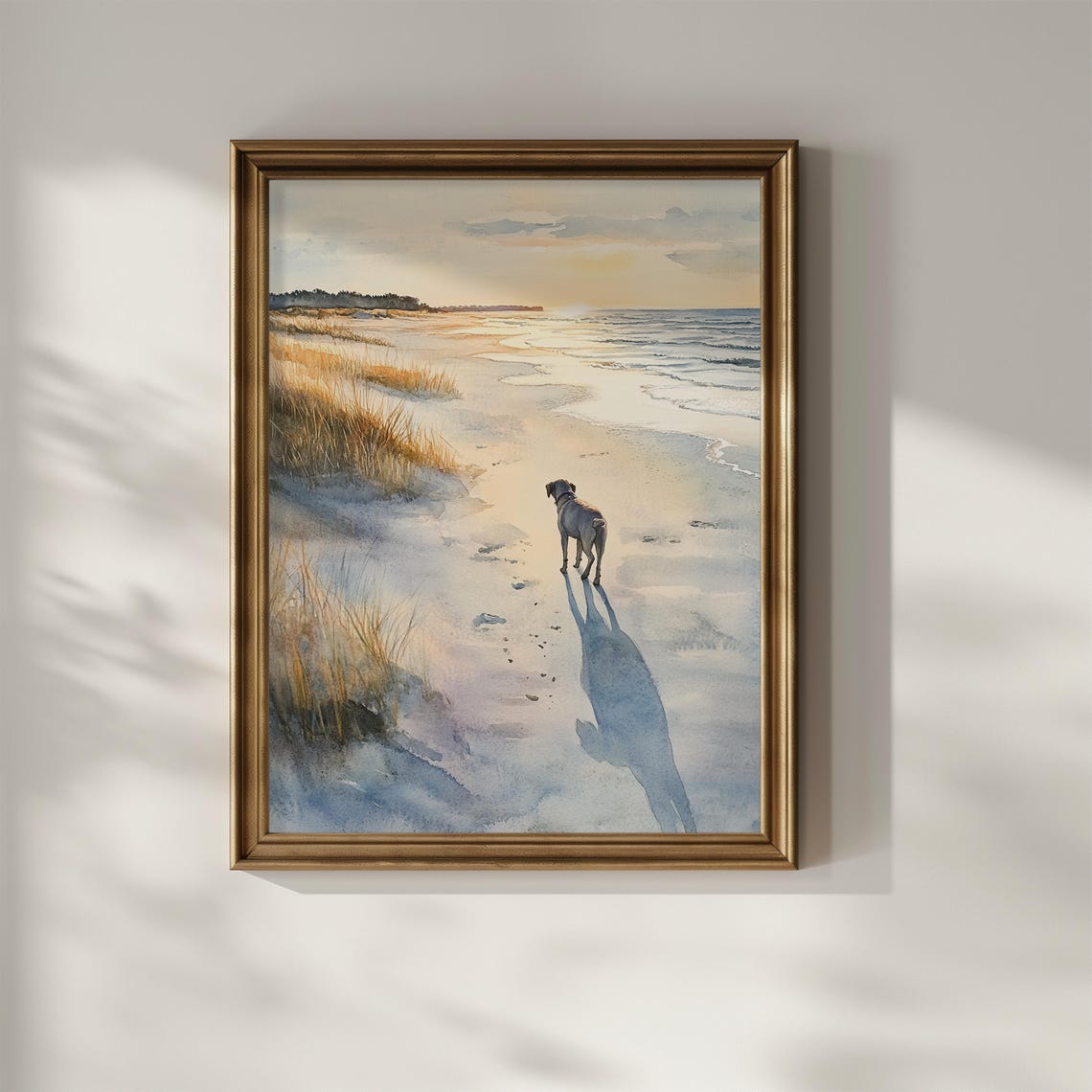 Dog Walking on Beach Sunset Watercolor Coastal Dog Lover Gift Poster - Image 2