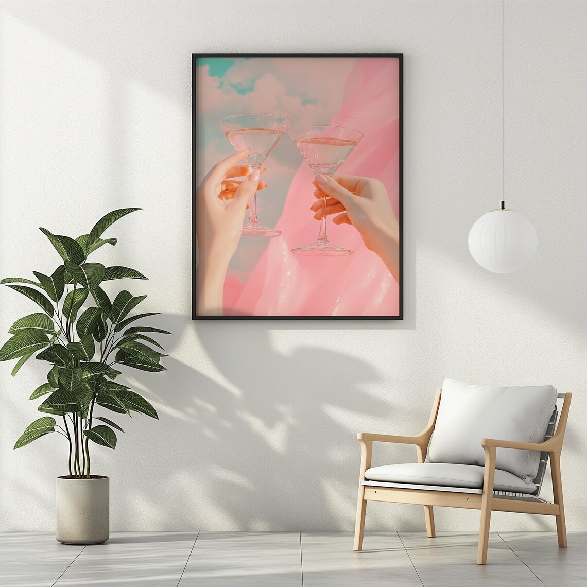 Two Pink Cocktails Toasting Dreamy Blush Vintage Party Sky Poster - Image 2