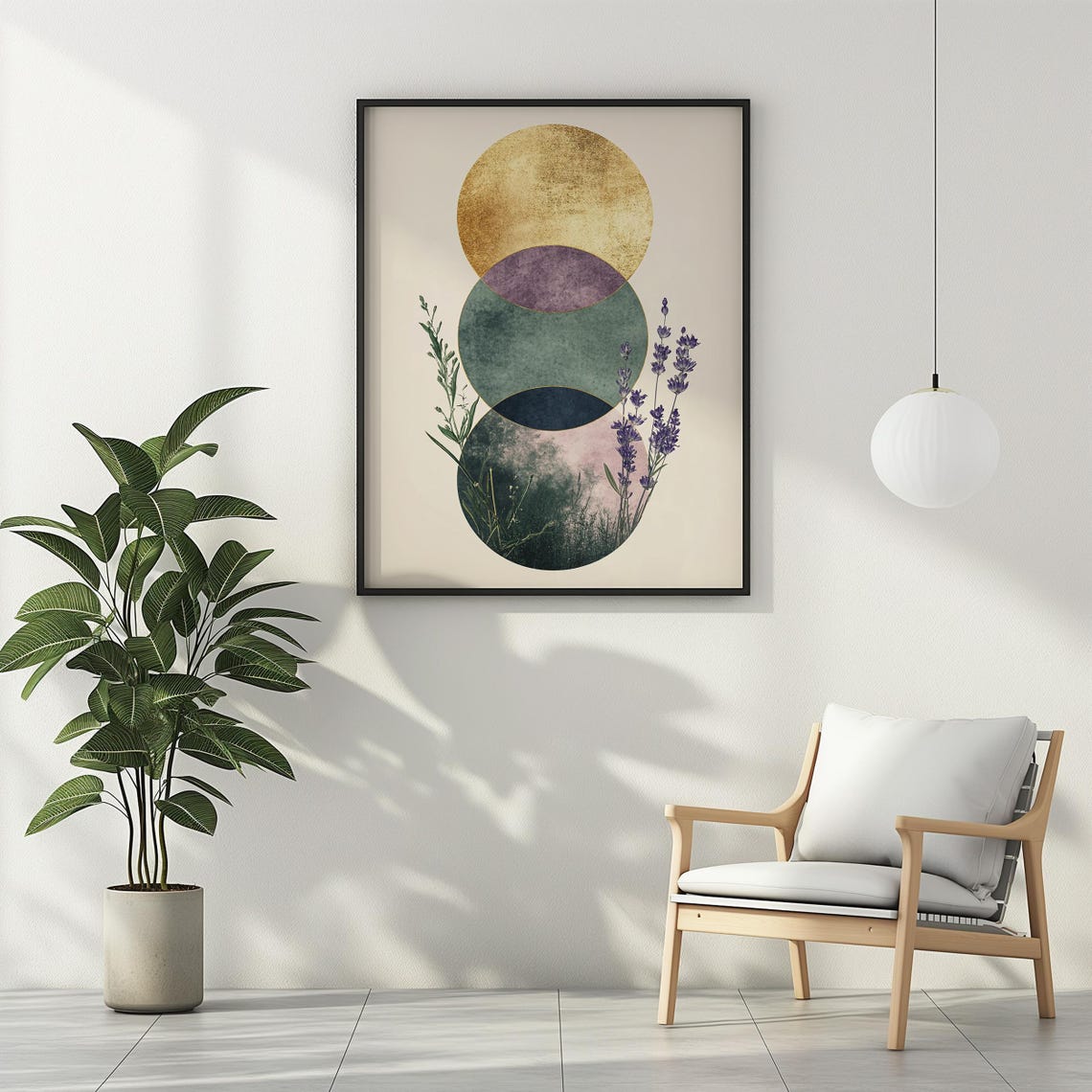 Lavender and Golden Moon Phases Botanical Minimalist Abstract Poster - Image 3