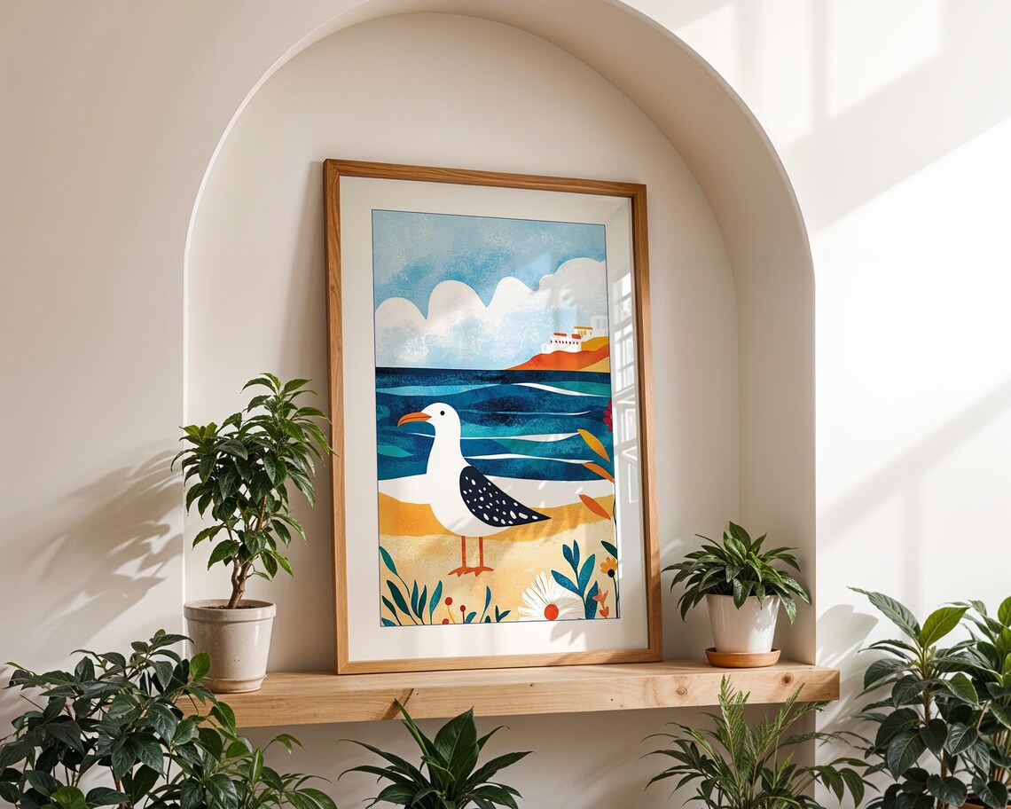 Seagull Beach - Mediterranean Shoreline Art - Image 3