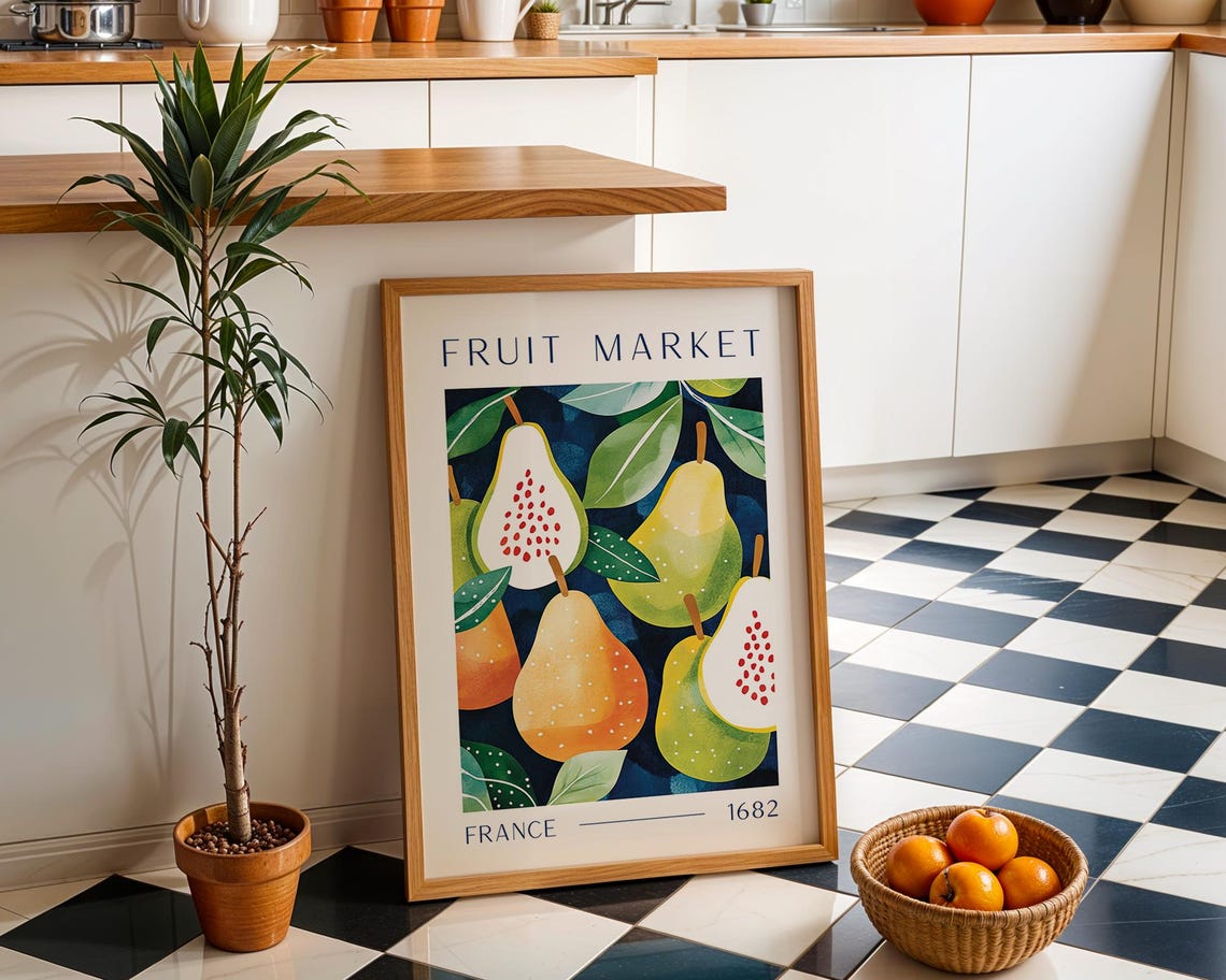 Vintage Fruit Market Poster, French Pear Illustration - Image 2