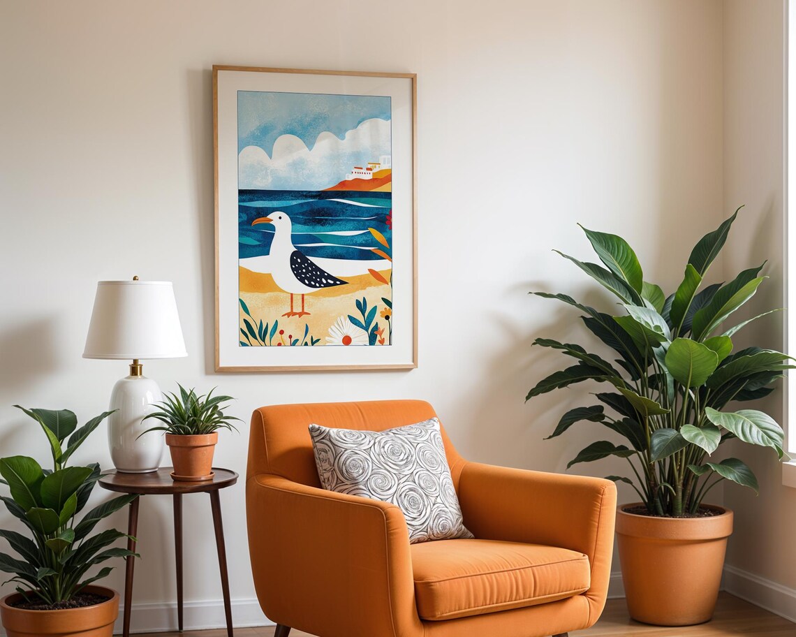 Seagull Beach - Mediterranean Shoreline Art - Image 2