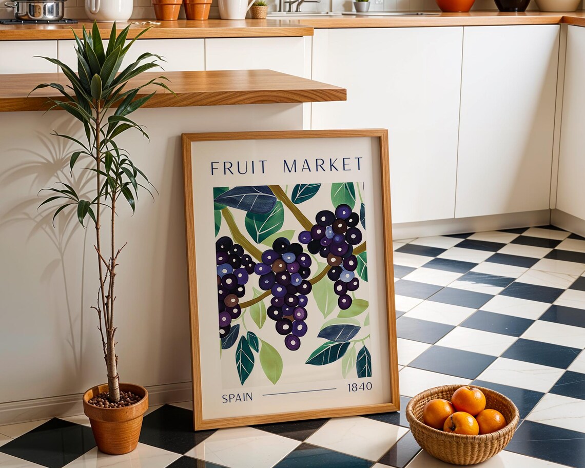 Spanish Grape Fruit Market Poster, Vintage Botanical Kitchen Art - Image 2