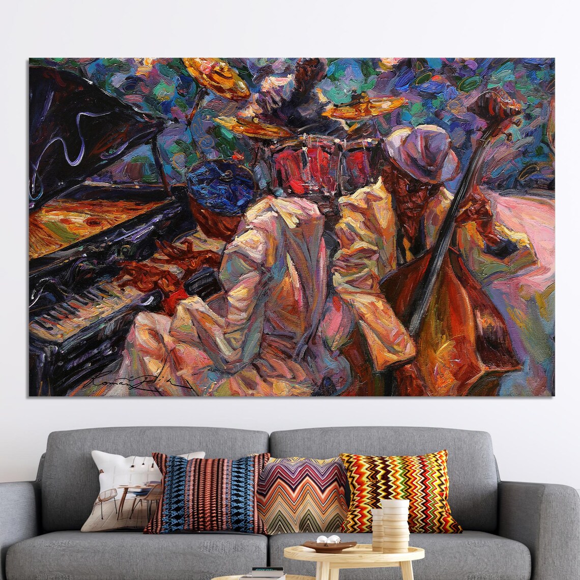 Jazz Musicians Piano Drums and Bass Impressionist Music Poster
