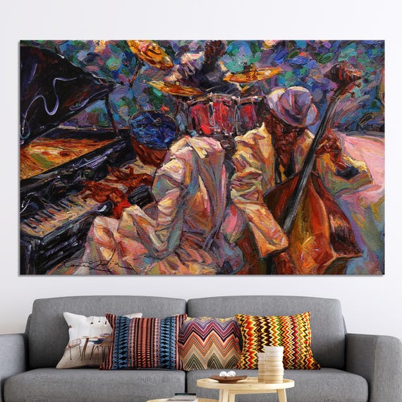 Ethnic Canvas Jazz Musicians Painting Print Music Wall Decor 3d Art Pianist Artwork Personalized Gift For Him