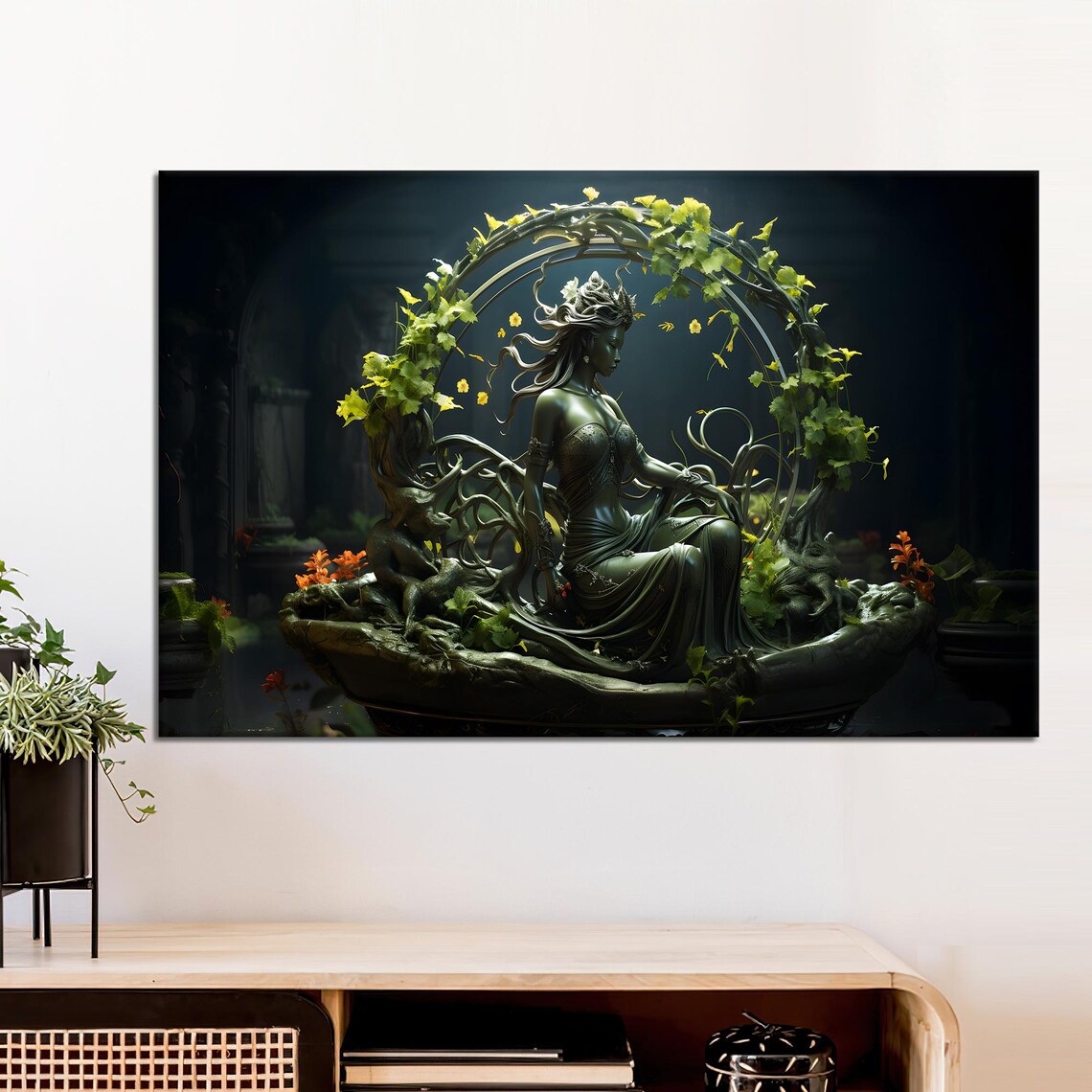 Woman Statue Leaves Modern Art Print