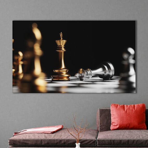 Golden Chess King Victory Over Fallen King Dramatic Game Poster