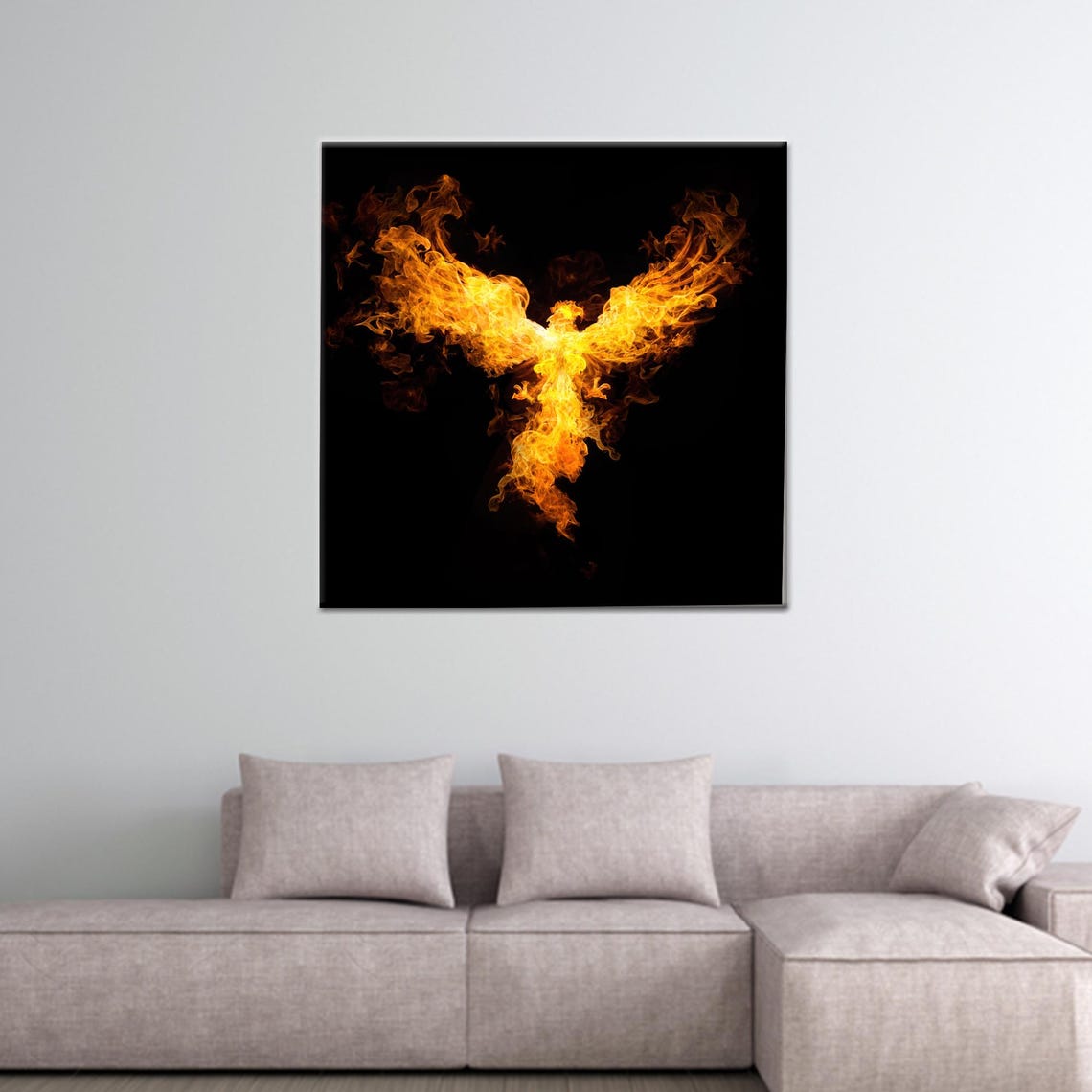 Fire Phoenix Rising Flames Black Background Mythical Wall Art