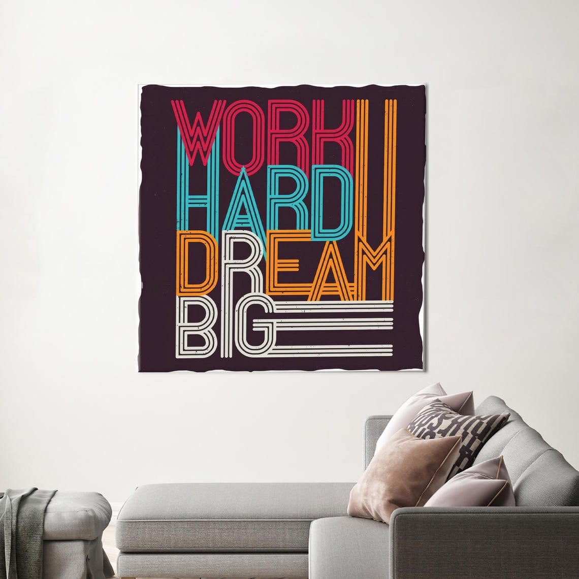 Work Hard Dream Big Retro Typography Quote Motivational Wall Poster