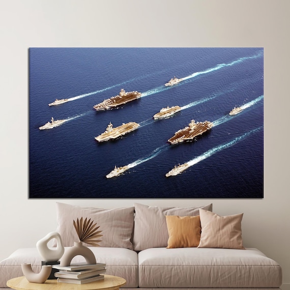 Naval Fleet Aircraft Carrier Aerial Sea Formation Ocean Print