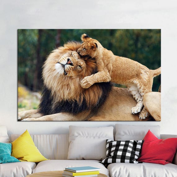 Lion And Cub Canvas Art Wildlife Animal Lover Gift