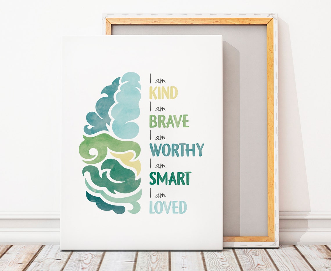 Kids Brain Affirmations Poster I Am Kind Brave Worthy Smart Loved Art - Image 5