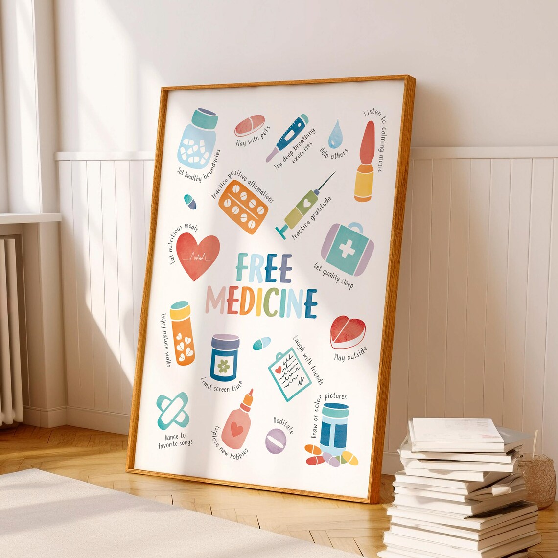 Free Medicine Wellness Habits Self Care Watercolor Therapy Poster - Image 8