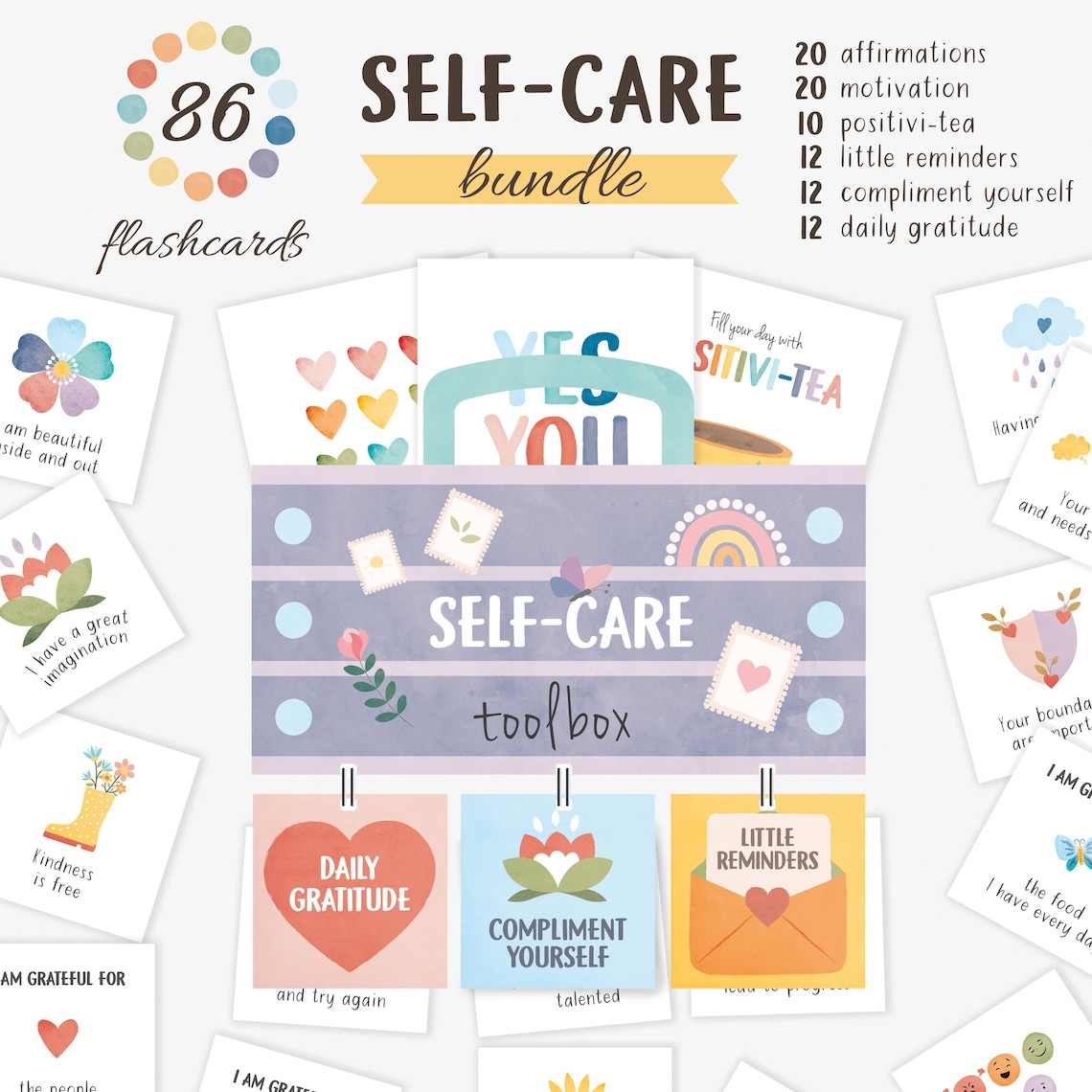 Self Care Flashcards Bundle, Confidence Affirmations Art Print