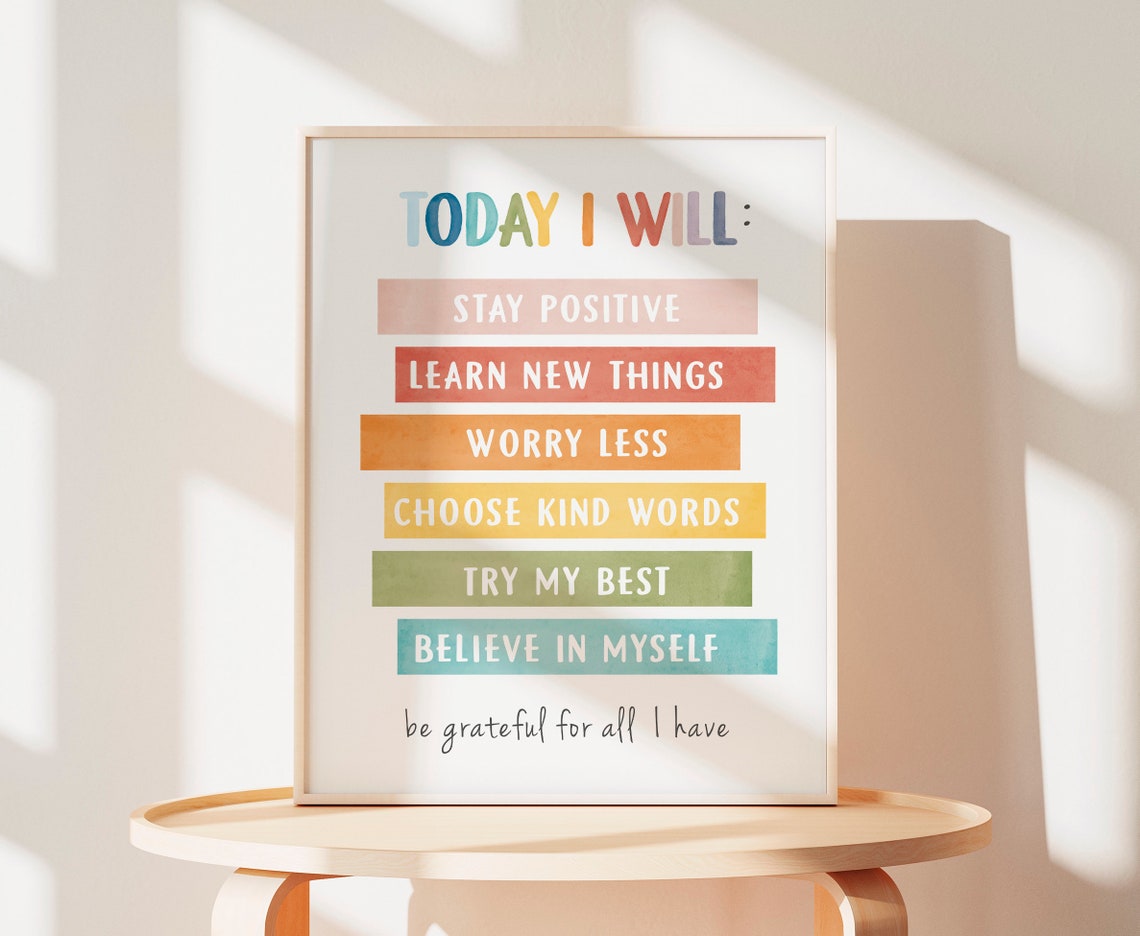 Today I Will Daily Affirmations Kids Rainbow Pastel Classroom Poster - Image 3