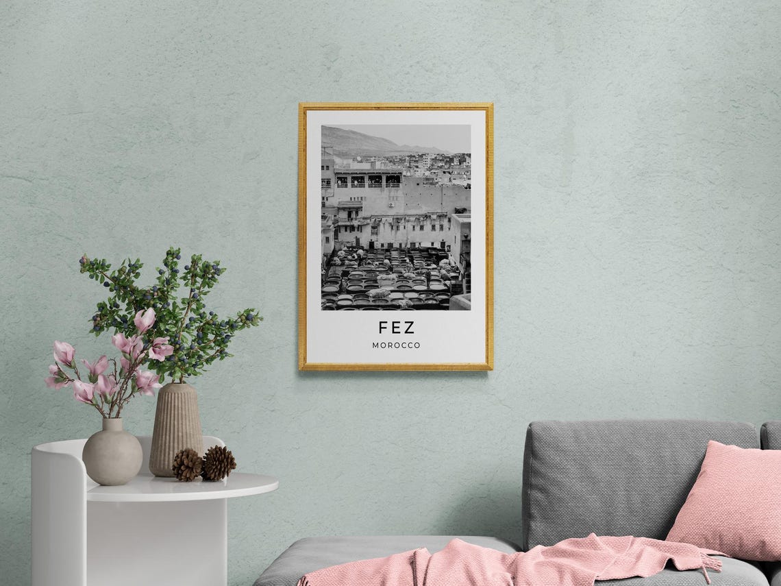 Fez Morocco Chouara Tannery Dye Pits Old Town Monochrome Travel Poster - Image 2