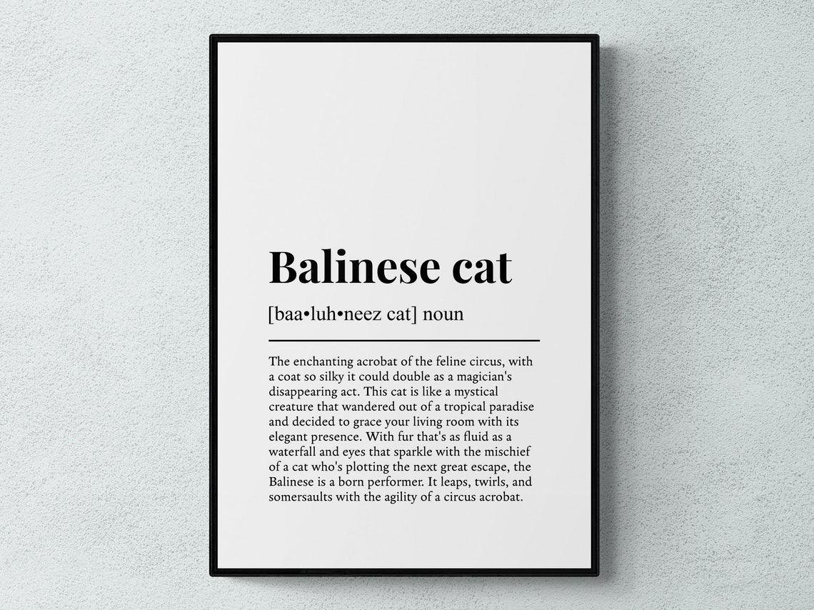 Balinese Cat Funny Definition Minimalist Dictionary Word Art Poster